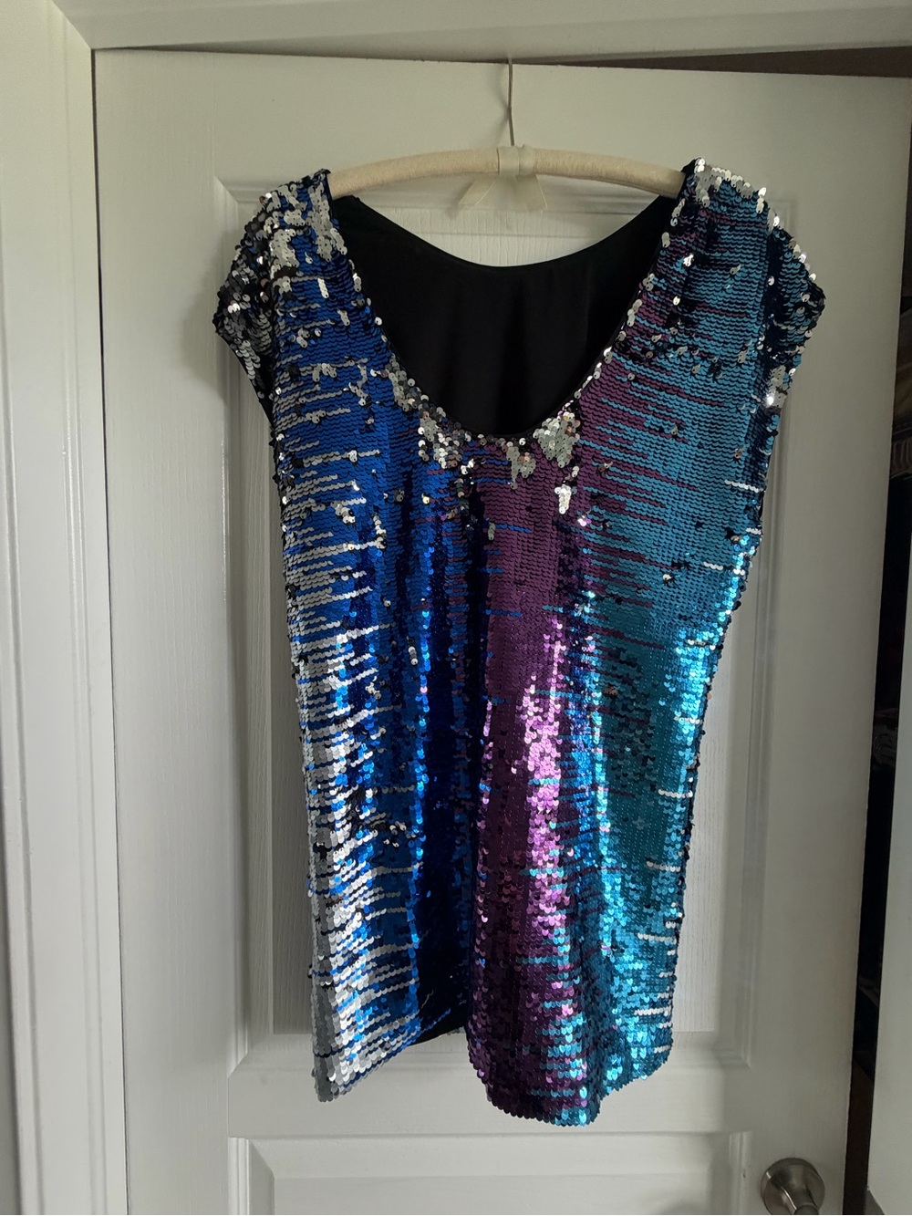 Sequin Ombre Cap-Sleeve Dress in Blue, Teal & Purple